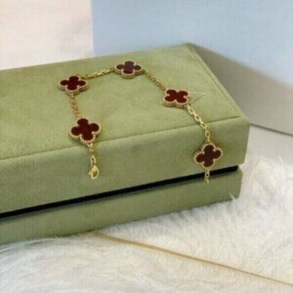 Van Cleef & Arpels 18k red chalcedony five-flower bracelet